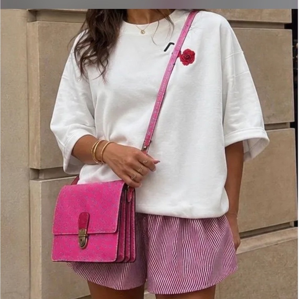 Patricia Nash Leather Polka Dot Pinnacle Pushlock Crossbody Bag Pink Blue